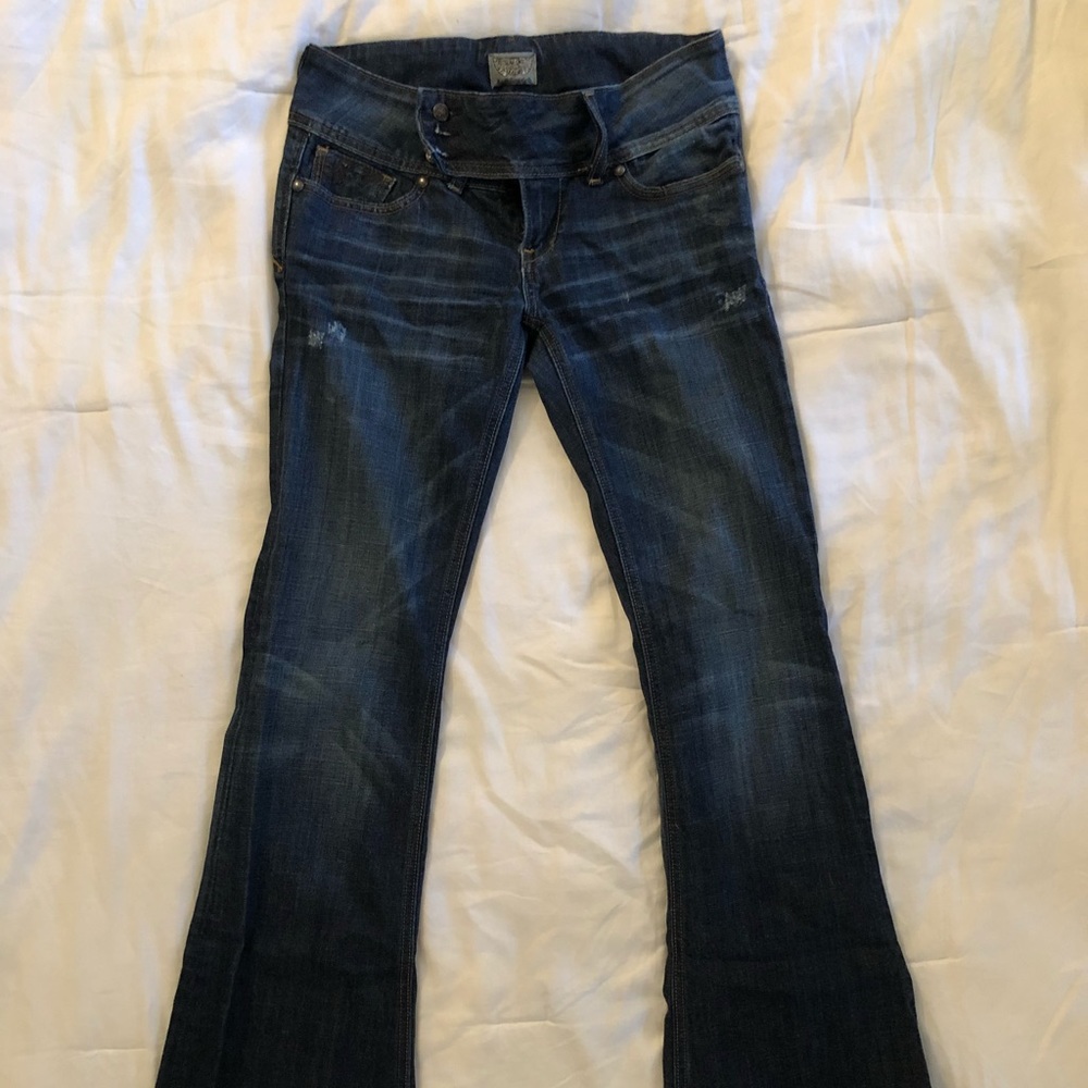 Express ReRock Flare Dark Wash Blue Jeans